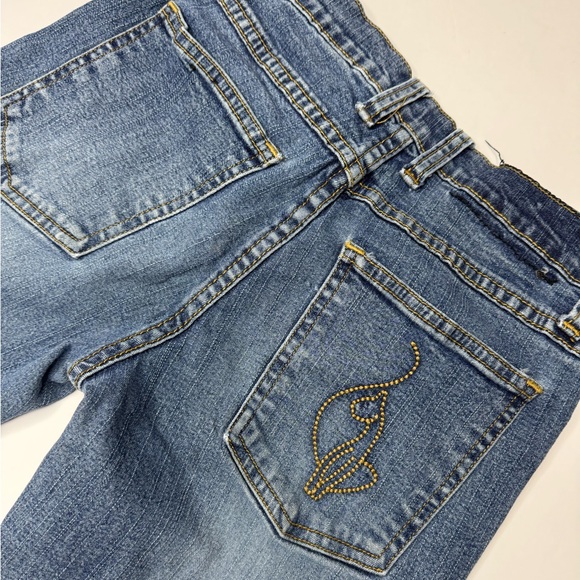 Baby Phat Denim - Baby Phat Jeans Womens Size 1 Low Rise Flare Blue Denim Y2K Embroidered Logo
